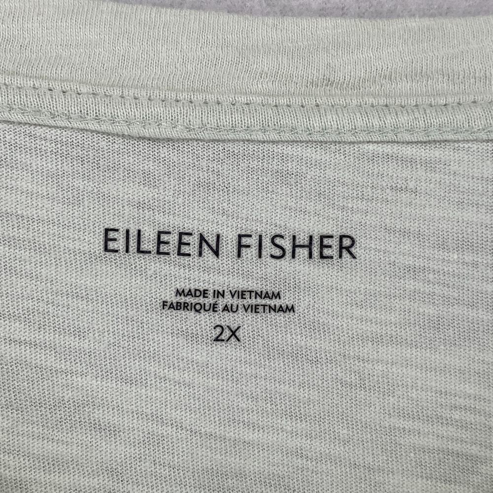 EILEEN FISHER Top 2X Slub Organic Cotton Jersey V-Neck Long Sleeve Light Green - Picture 5 of 11